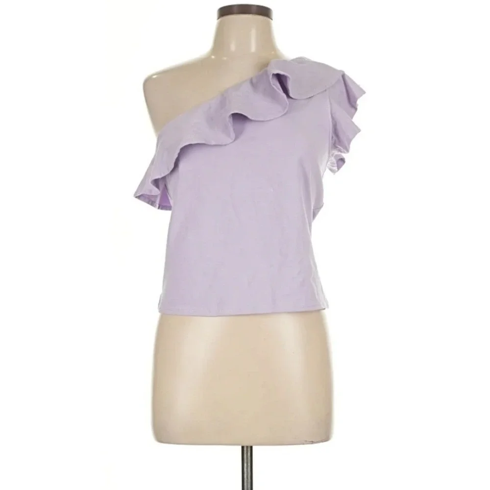 Maeve Anthropologie -1635 NWT Lavender Ruffle One Shoulder Top Lavander Large